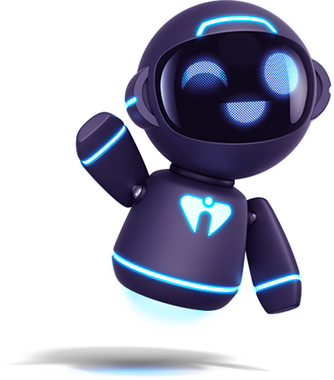Mascote do iago, um robô simpático acenando